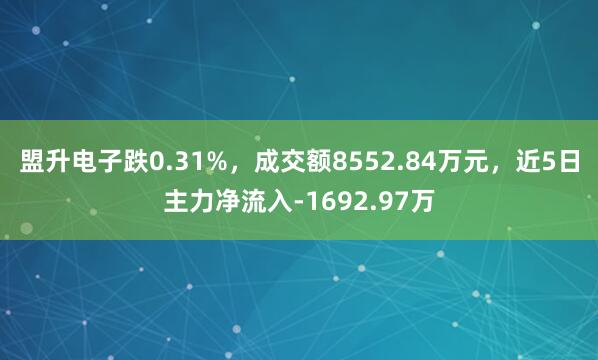 盟升电子跌0.31%，成交额8552.84万元，近5日主力净流入-1692.97万