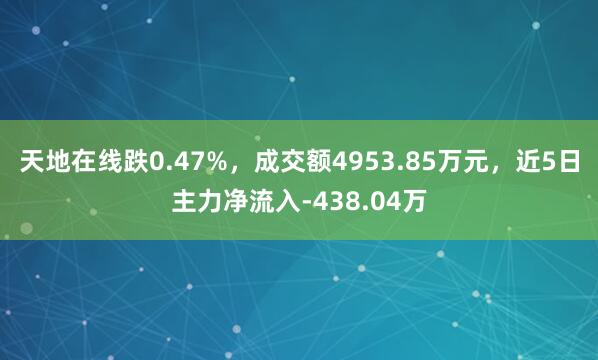 天地在线跌0.47%，成交额4953.85万元，近5日主力净流入-438.04万