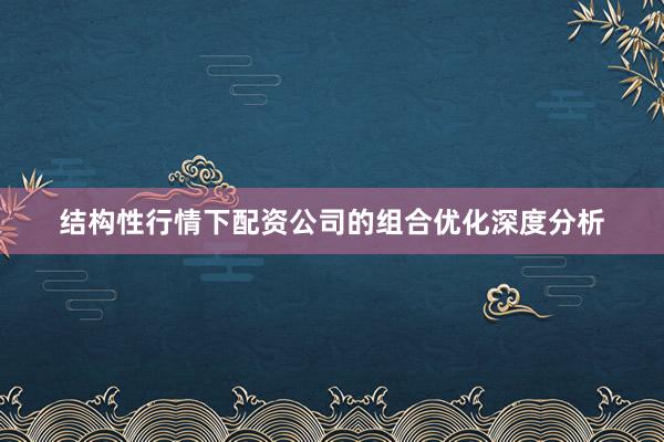 结构性行情下配资公司的组合优化深度分析