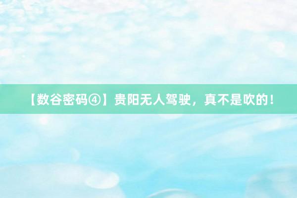 【数谷密码④】贵阳无人驾驶，真不是吹的！