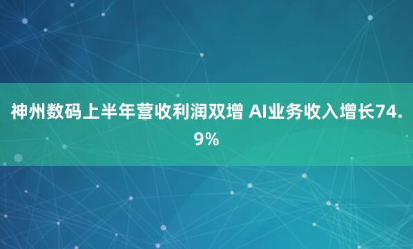 神州数码上半年营收利润双增 AI业务收入增长74.9%